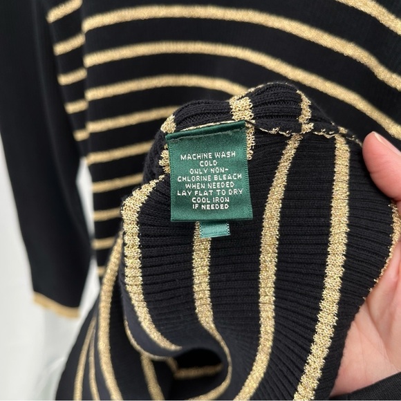 Lauren Ralph Lauren Womens Turtleneck Gold Metallic Striped Sweater Size XXL - Picture 11 of 11